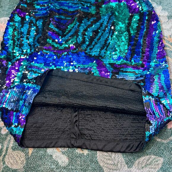 Black Tie By Oleg Cassini Mini Dress Womens Size 4 Blue Purple Sequined Beaded - Picture 13 of 16